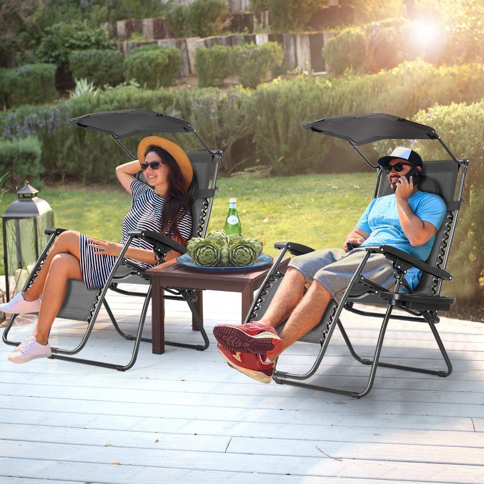Folding Recliner Lounge Chair 27109843,with Shade Canopy Cup Holder - YOURISHOP.COM