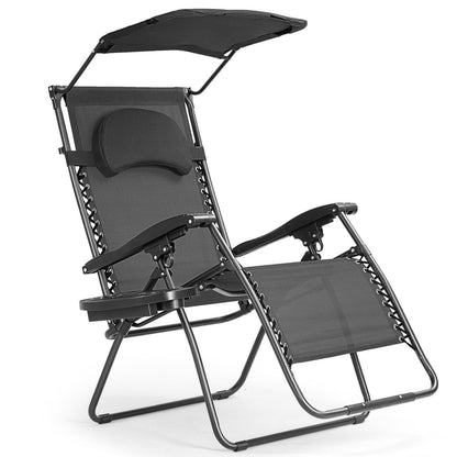 Folding Recliner Lounge Chair 27109843,with Shade Canopy Cup Holder - YOURISHOP.COM