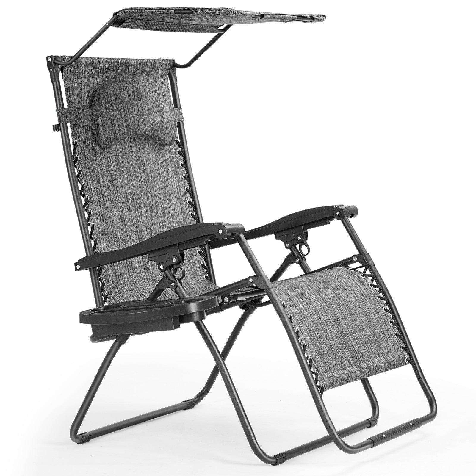 Folding Recliner Lounge Chair 27109843,with Shade Canopy Cup Holder - YOURISHOP.COM