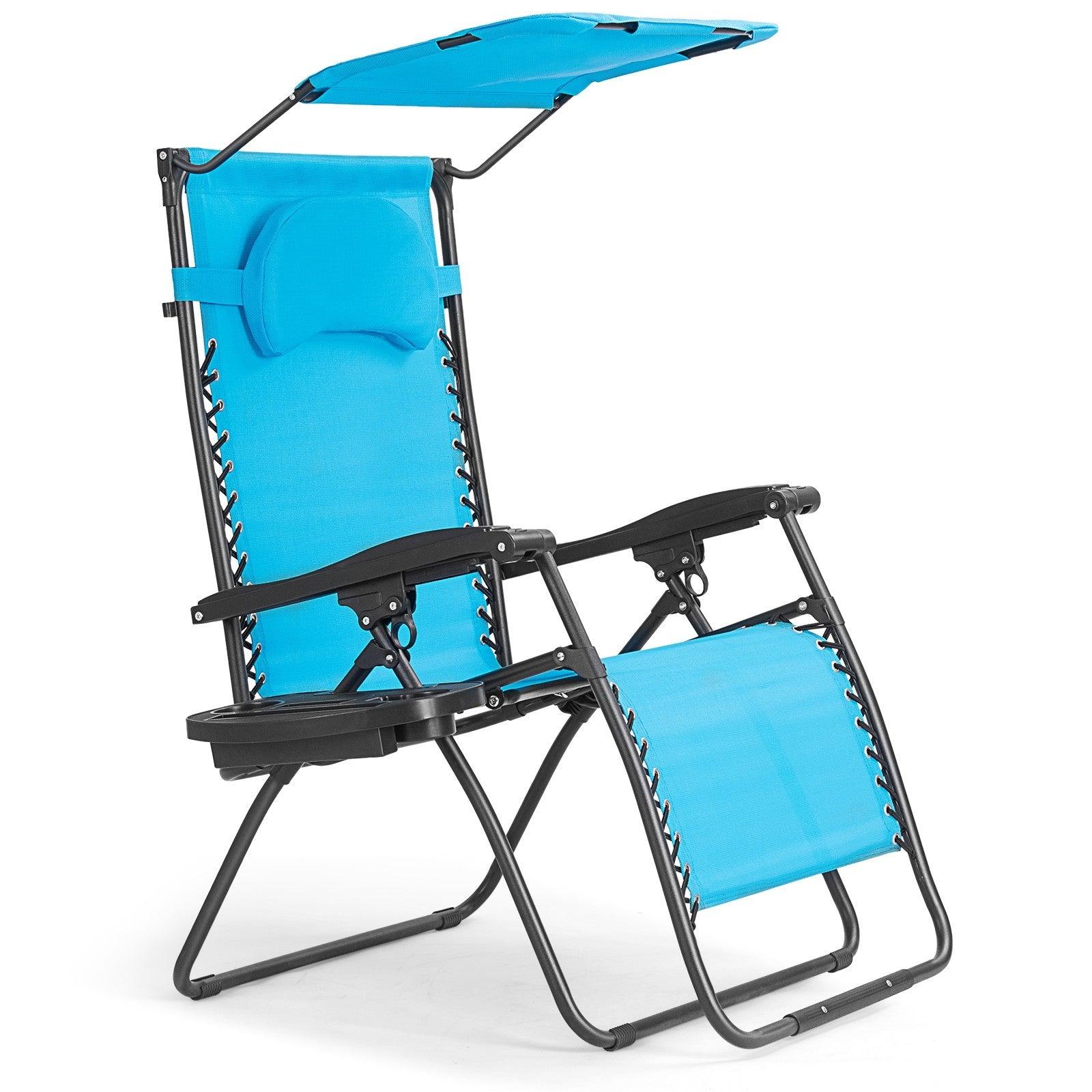 Folding Recliner Lounge Chair 27109843,with Shade Canopy Cup Holder - YOURISHOP.COM
