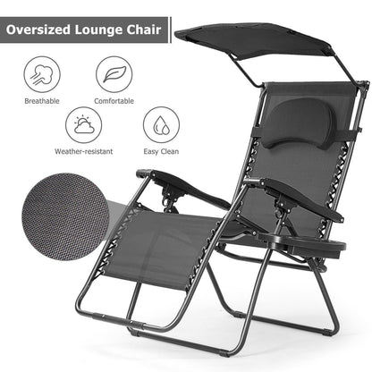 Folding Recliner Lounge Chair 27109843,with Shade Canopy Cup Holder - YOURISHOP.COM