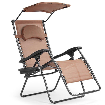 Folding Recliner Lounge Chair 27109843,with Shade Canopy Cup Holder - YOURISHOP.COM