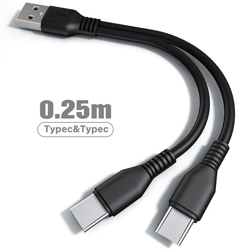 FONKEN 2 in 1 Micro USB Cable Type C Charging Cable 0.25m Short Mobile Phone Cable 2 USB Splitter Cable Microusb Fast Charge - YOURISHOP.COM