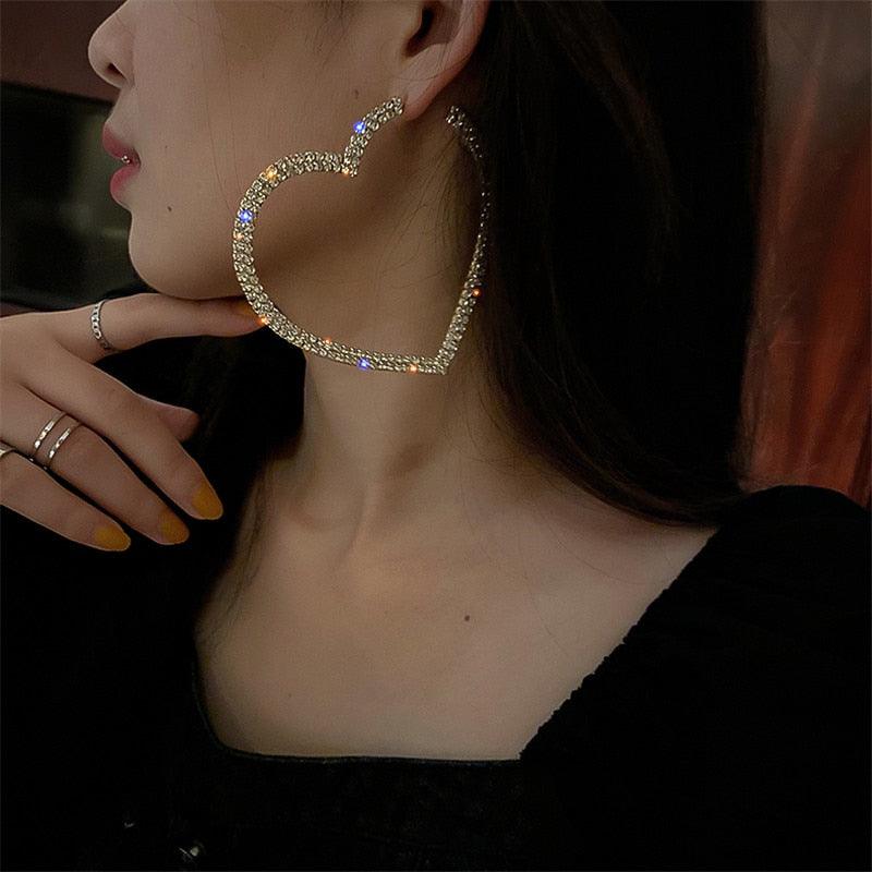 FYUAN Fashion Big Heart Crystal Hoop Earrings for Women Bijoux Geometric Rhinestones Earrings Statement Jewelry Gifts - YOURISHOP.COM