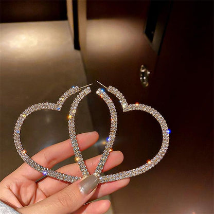 FYUAN Fashion Big Heart Crystal Hoop Earrings for Women Bijoux Geometric Rhinestones Earrings Statement Jewelry Gifts - YOURISHOP.COM