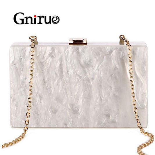 Gnirue New Wallet Fashion Women Messenger Bags Elegant Pearl Acrylic Clutch Vintage Woman Party Pure White Shoulder Evening bag - YOURISHOP.COM