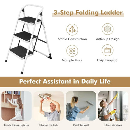 HD 3 Step Ladder Platform Lightweight Folding Stool 78265940 - YOURISHOP.COM