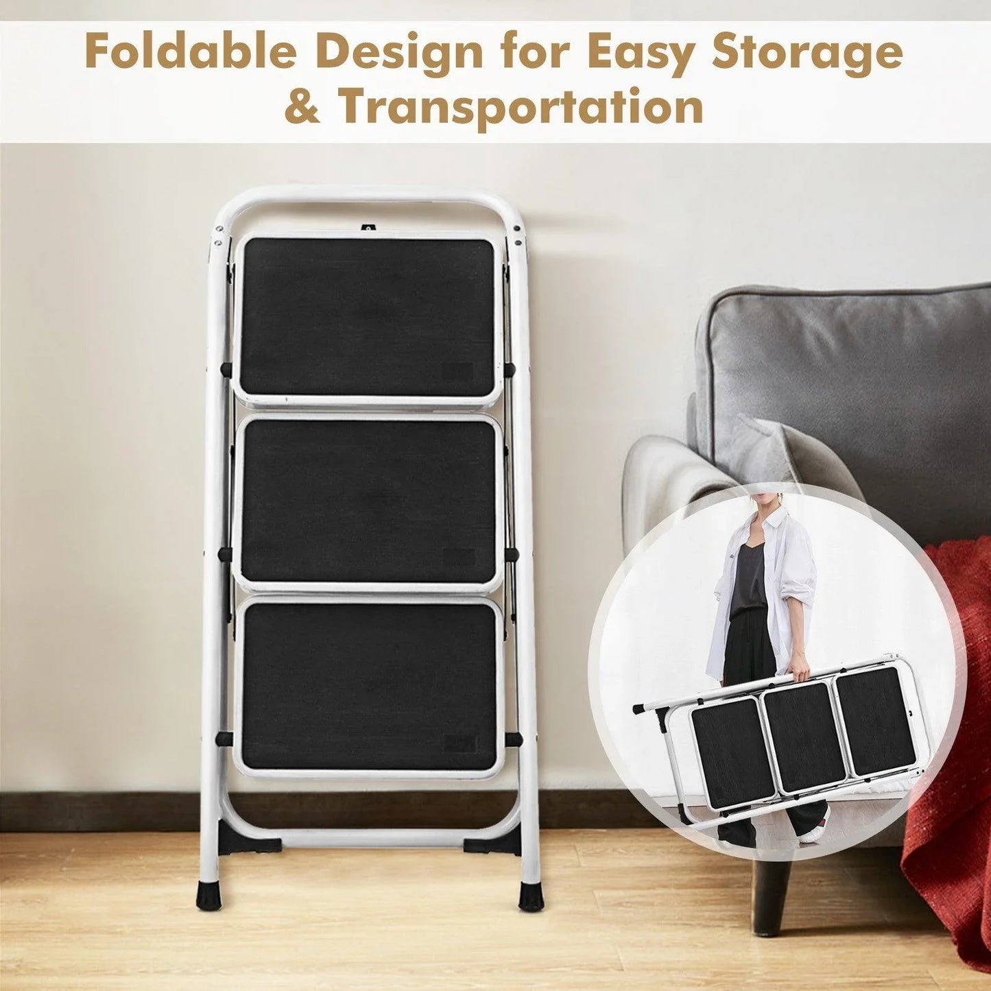 HD 3 Step Ladder Platform Lightweight Folding Stool 78265940 - YOURISHOP.COM