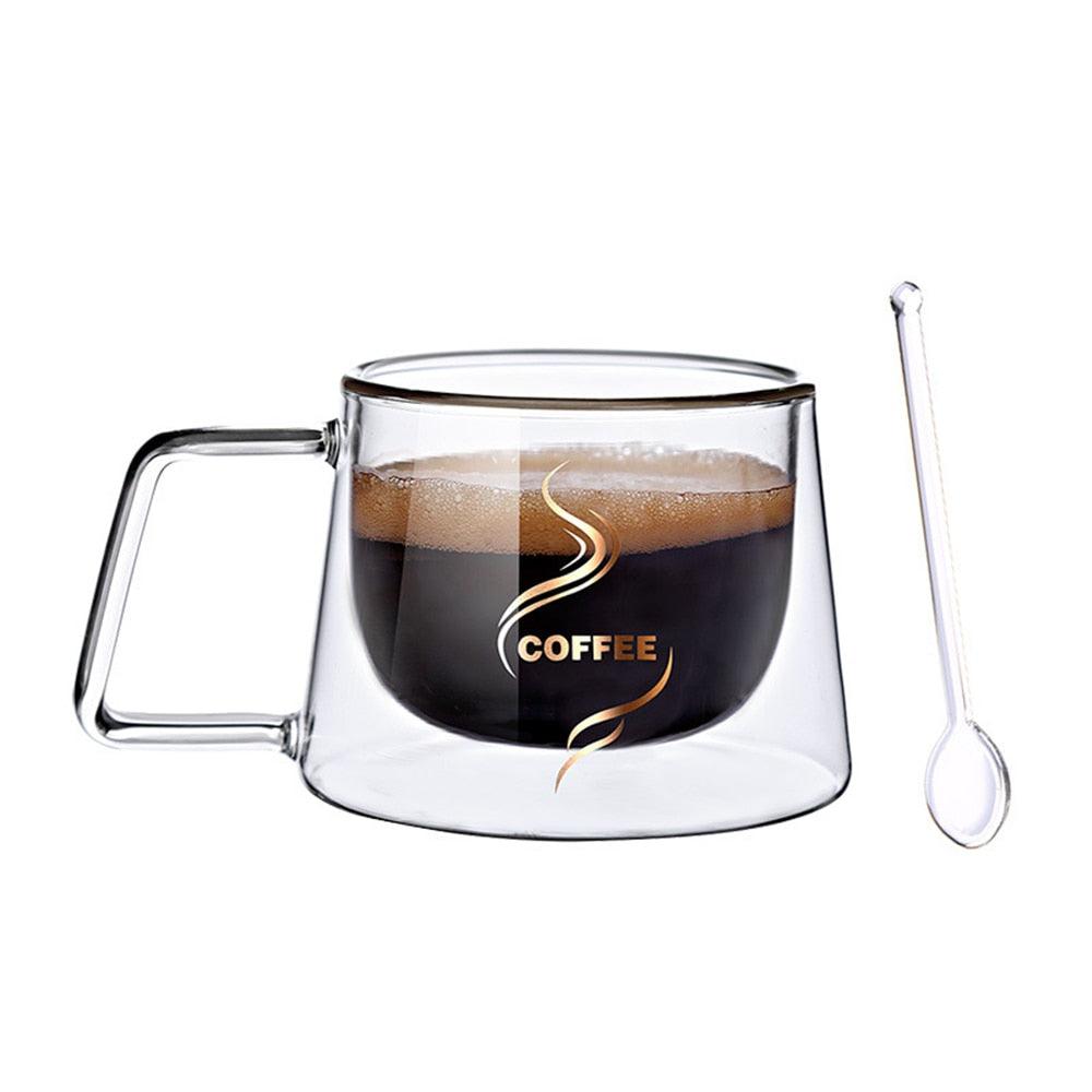 Heat Insulation Glass Coffee Mug, Double Wall Glass Coffee Tea Cups Drinkware Milk, 6.8oz/200ml Espresso Coffee Milk Latte Cup - YOURISHOP.COM