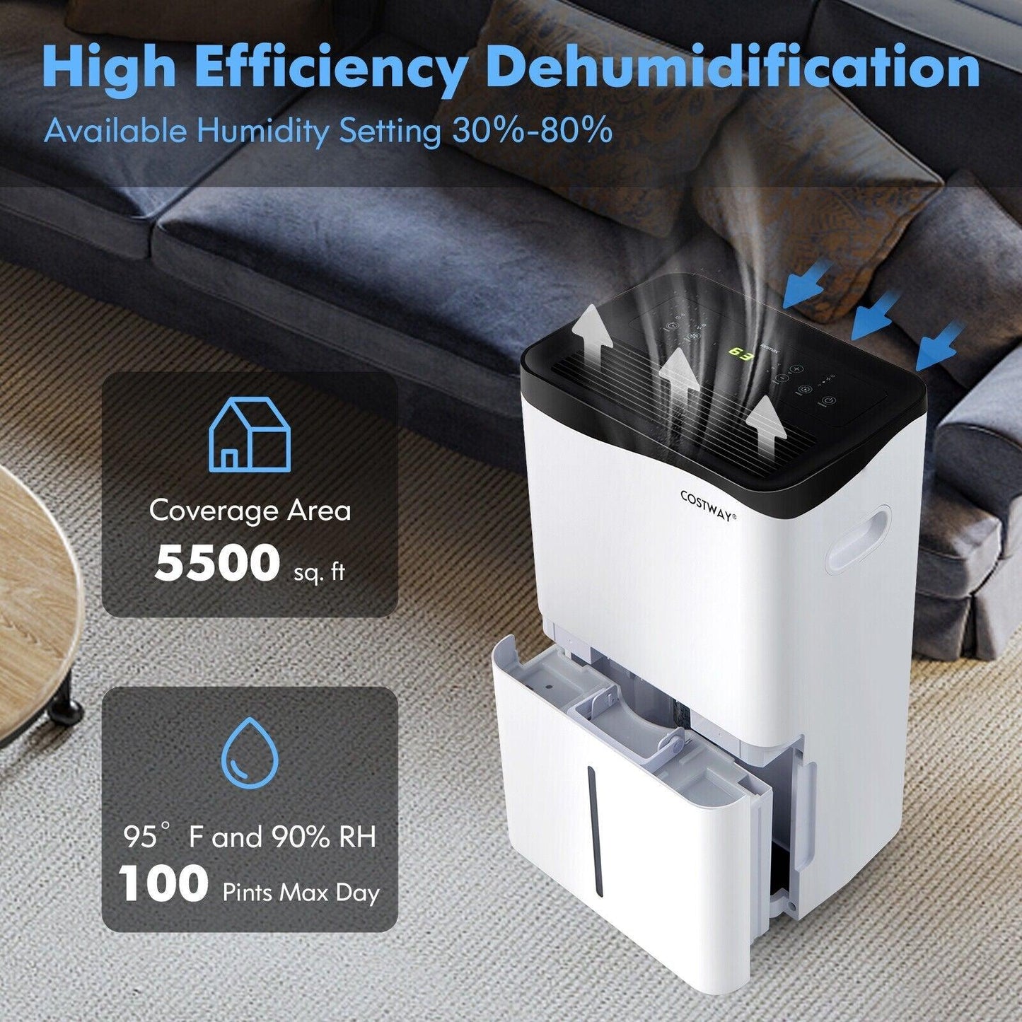 Home 100-Pint Dehumidifier ES10106US-WH,powerful