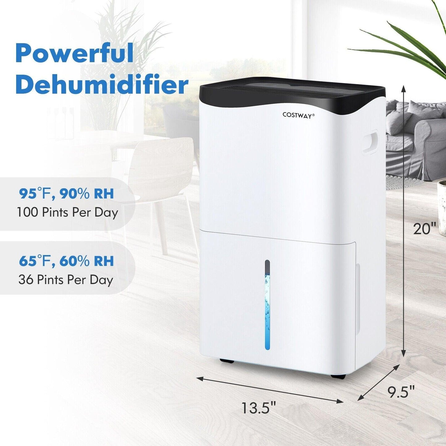 Home 100-Pint Dehumidifier ES10106US-WH,size