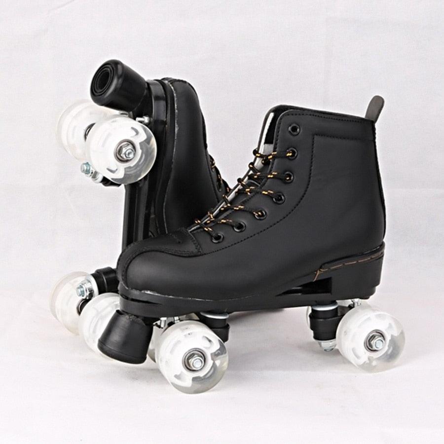 Japy Artificial Leather Roller Skates Double Line Skates Women Men Adult Two Line Skating Shoes Patines With White PU 4 Wheels - YOURISHOP.COM