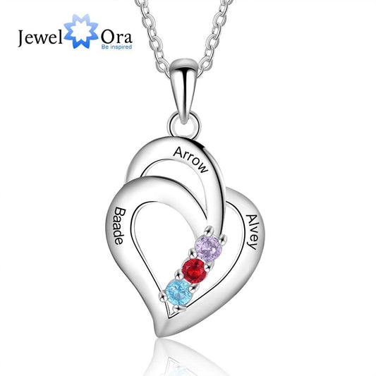 JewelOra Personalized Name Necklace with 3 Birthstones Engravable Jewelry Customized Pendant Necklaces for Women Gifts for Mom - YOURISHOP.COM