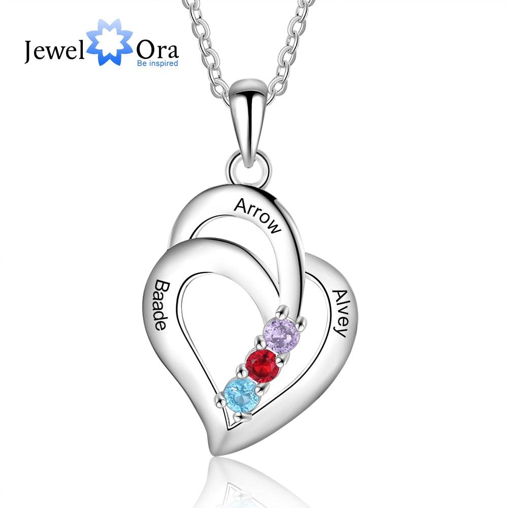 JewelOra Personalized Name Necklace with 3 Birthstones Engravable Jewelry Customized Pendant Necklaces for Women Gifts for Mom - YOURISHOP.COM