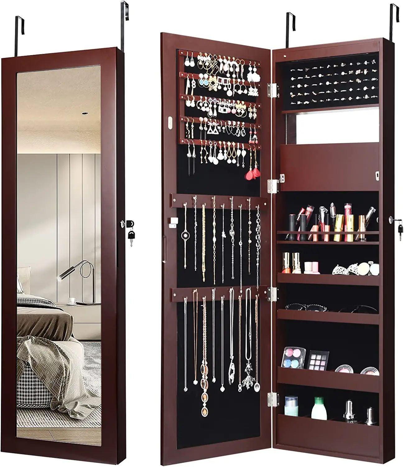Jewelry Cabinet JV10086,Lockable Wall Door Mounted Mirror with LED Lights - YOURISHOP.COM