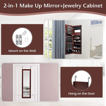 Jewelry Cabinet JV10086,Lockable Wall Door Mounted Mirror with LED Lights - YOURISHOP.COM