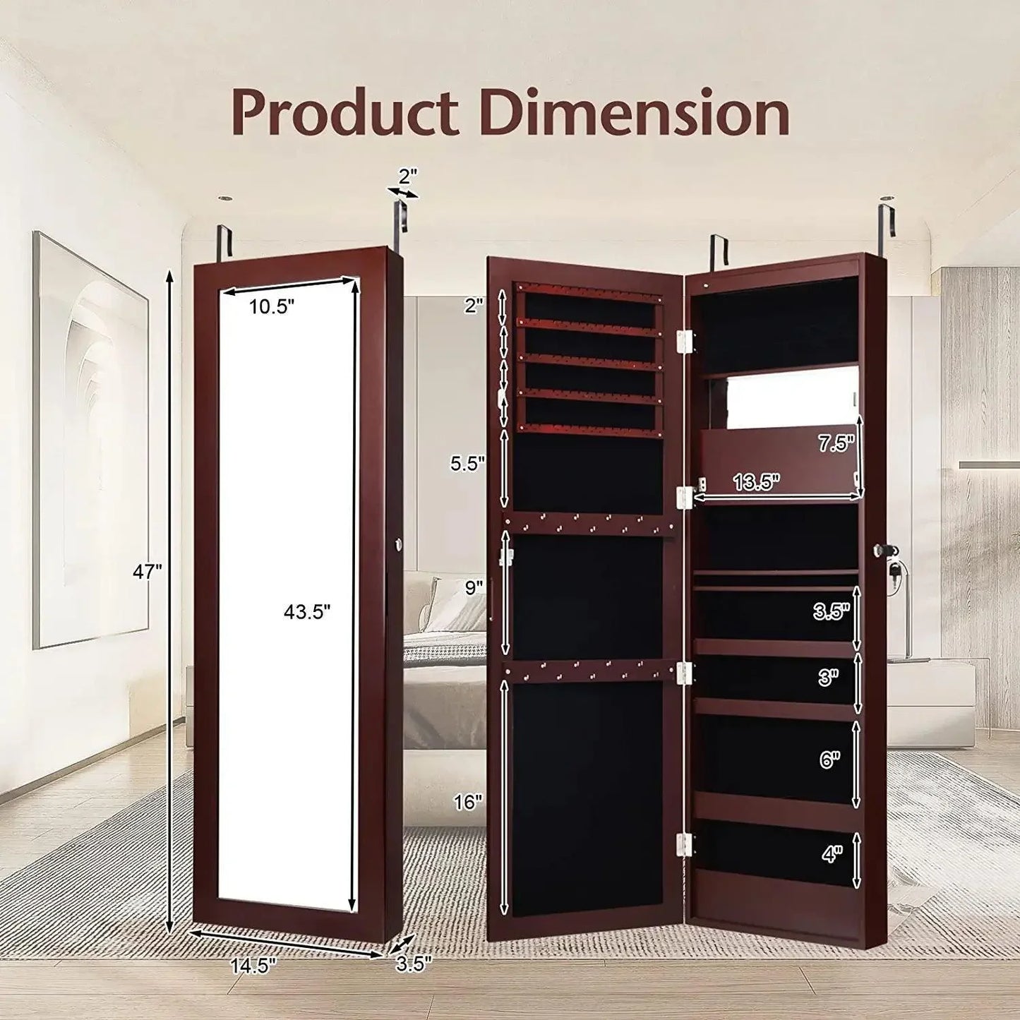 Jewelry Cabinet JV10086,Lockable Wall Door Mounted Mirror with LED Lights - YOURISHOP.COM
