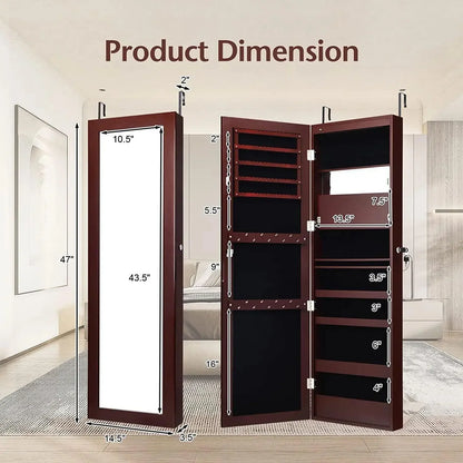 Jewelry Cabinet JV10086,Lockable Wall Door Mounted Mirror with LED Lights - YOURISHOP.COM