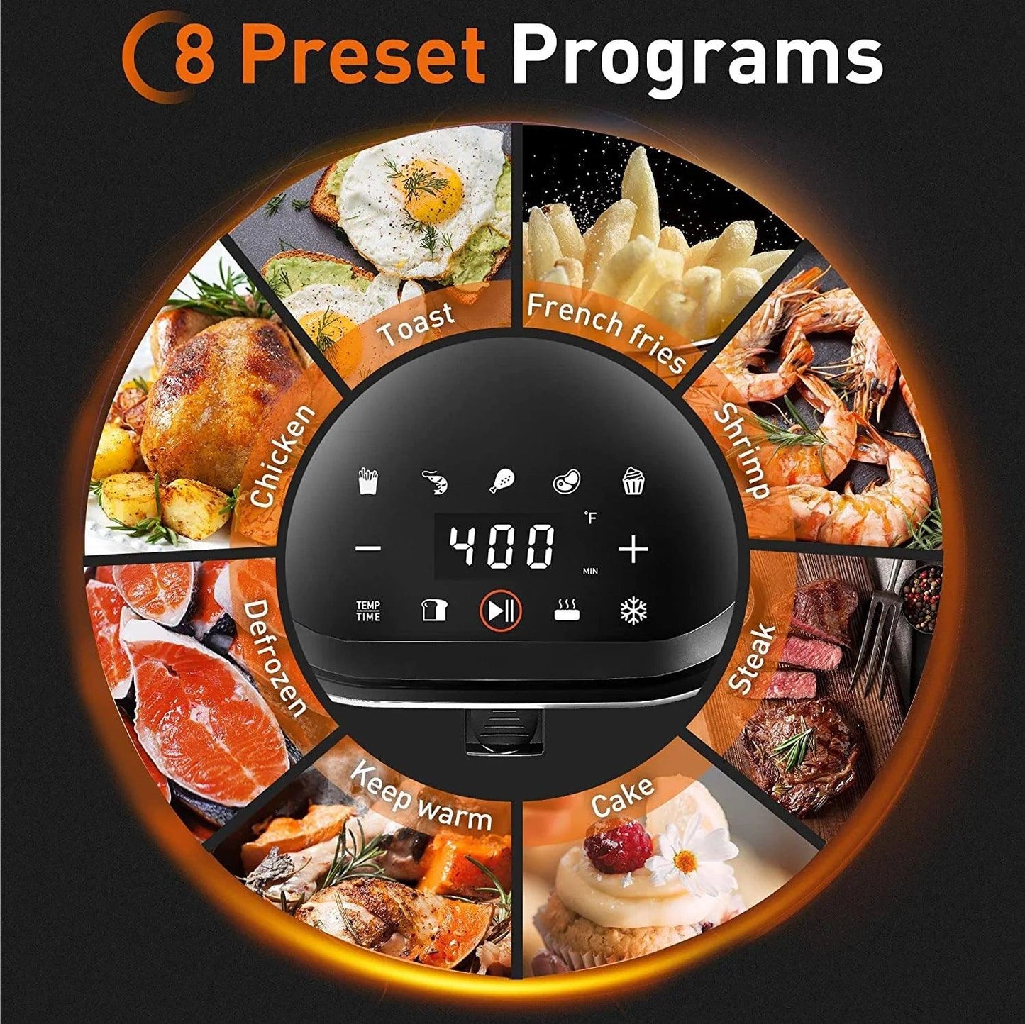 JOYOUNG Air Fryer K45-VF-571, LED One Touch Screen,8 in 1, 4.8Qt AirFryer, 93% less fat, Hot Oven Cooker with ℃ to ℉ Switch, Nonstick Basket
