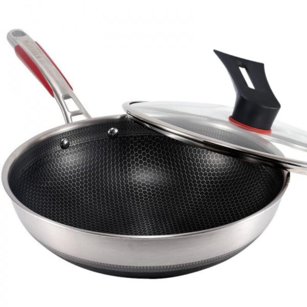 Kangbach Honeycomb 316L Composite Stainless Steel Wok KHR32C, Composite Double-sided Screen Less Oil Non-Stick 32cm (12.6 inches) - YOURISHOP.COM