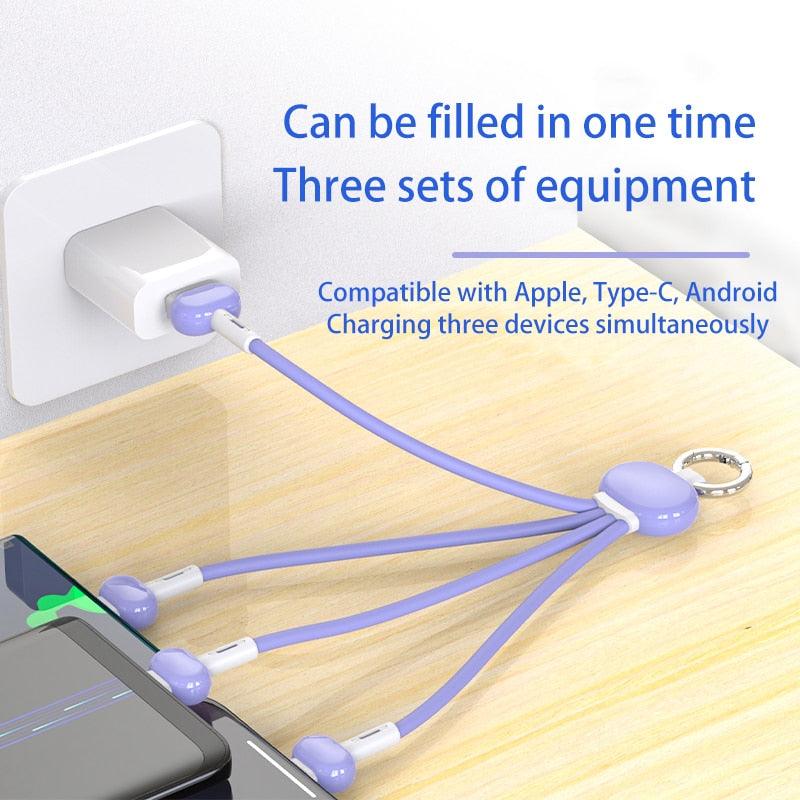 Keychain 3 in 1 USB Type C Cable for iPhone 13 12 11 XS X XR 3in1 2in1 USB Cable Charger Micro USB Type C Cord for Xiaomi Redmi - YOURISHOP.COM