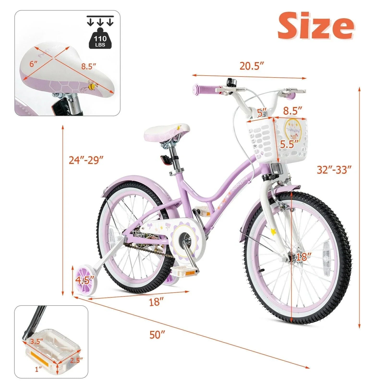 Kids Adjustable Bike TY327932, 18 Inch with Training Wheels - YOURISHOP.COM