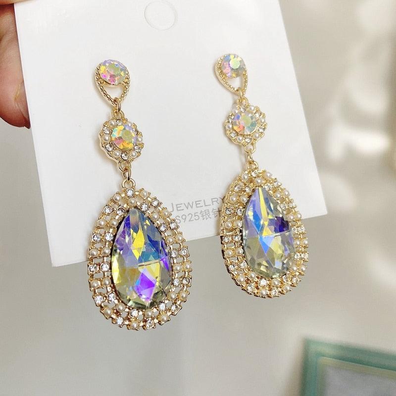 Korean Elegant Luxury Waterdrop Crystal Temperament Dangle Earrings For Women Fashion Pearl Party Boucle D&#39;oreilles - YOURISHOP.COM