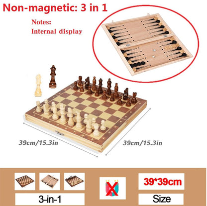 Large Magnetic Wooden Folding Chess Set Felted Game Board 39cm*39cm Interior Storage Adult Kids Gift Family Game Chess Board - YOURISHOP.COM