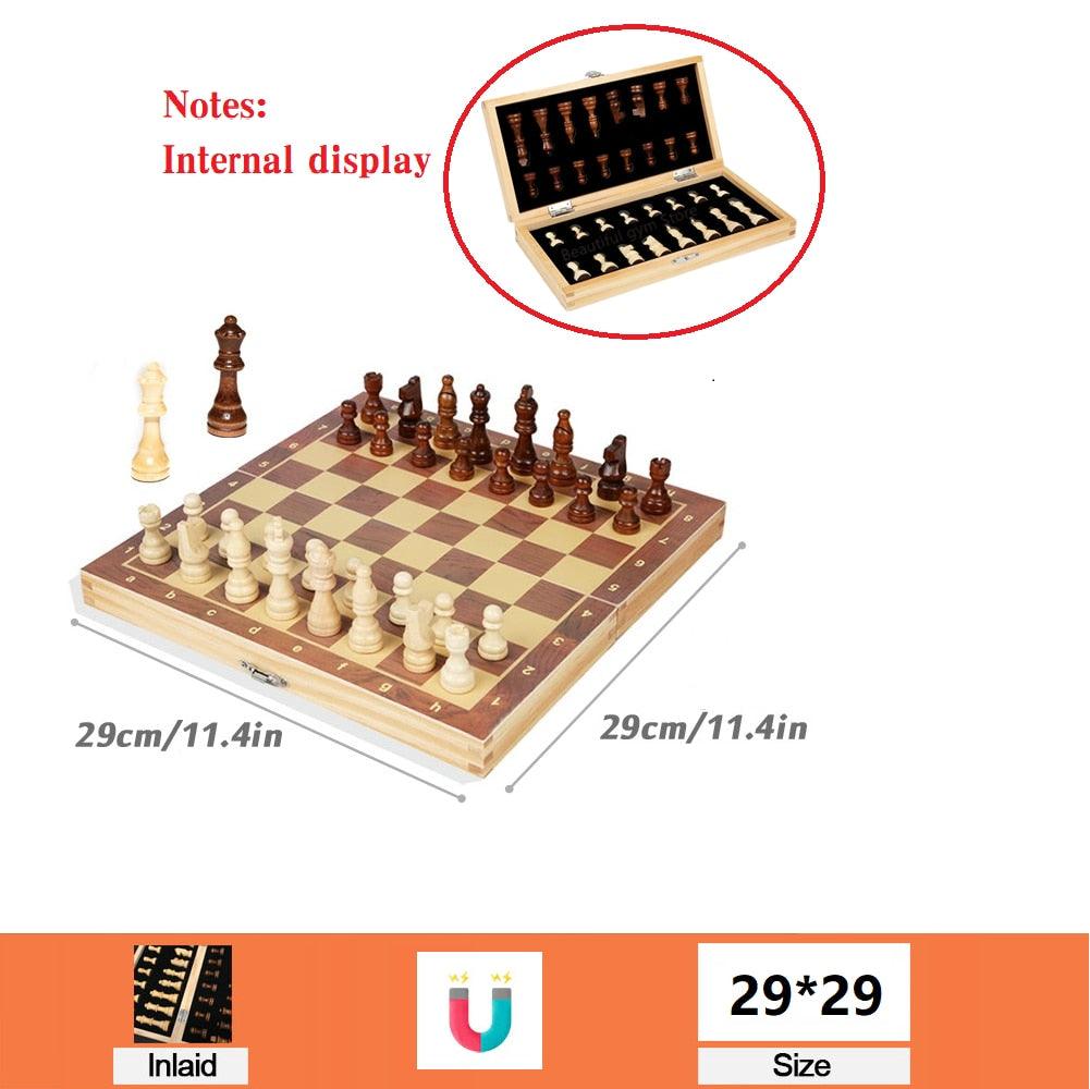 Large Magnetic Wooden Folding Chess Set Felted Game Board 39cm*39cm Interior Storage Adult Kids Gift Family Game Chess Board - YOURISHOP.COM