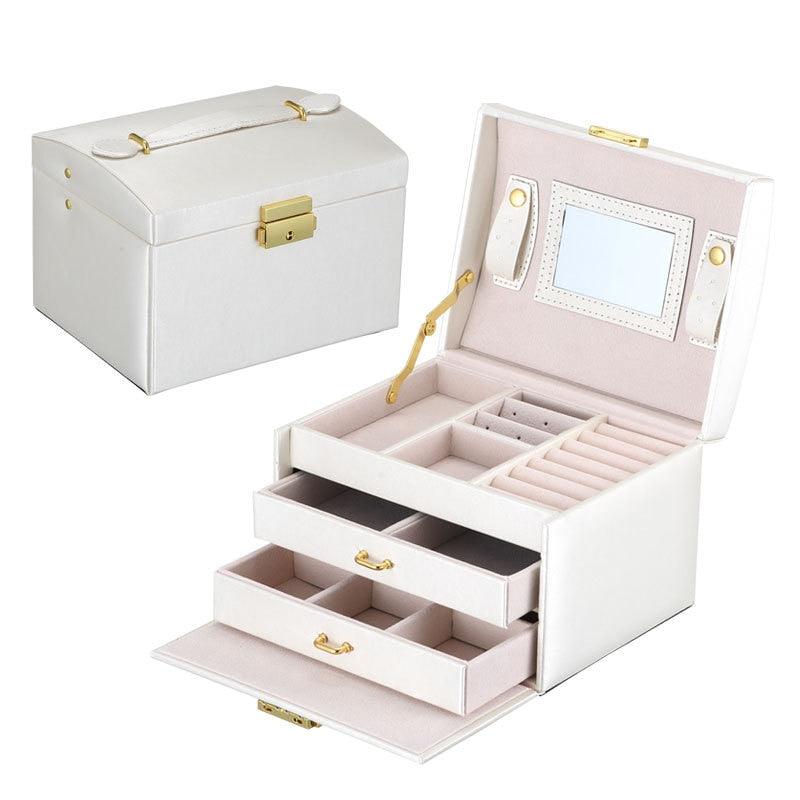 Large PU Leather Jewelry Box Jewelry Storage Case Velvet Organizer Drawer Earring Ring Necklace Gift Display Jewellery Casket - YOURISHOP.COM