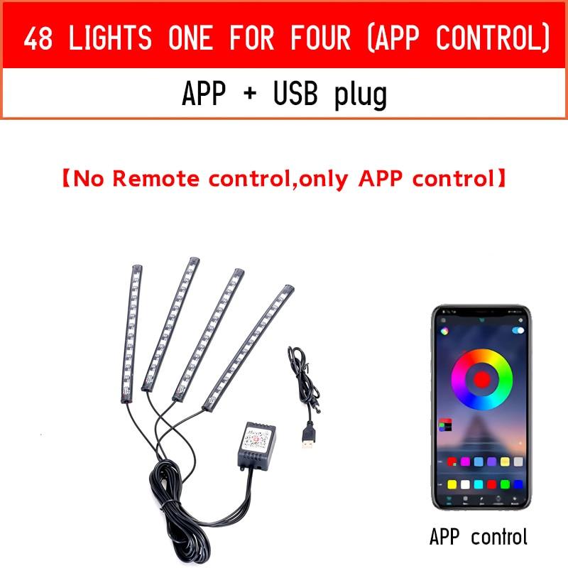 Led Car Foot Ambient Light With USB Neon Mood Lighting Backlight Music Control App RGB Auto Interior Decorative Atmosphere Light - YOURISHOP.COM