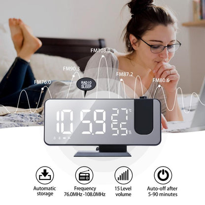 LED Digital Alarm Clock Radio Projection Multifunction Bedside Time Display Radio With Temperature And Humidity Mirror Clock - YOURISHOP.COM