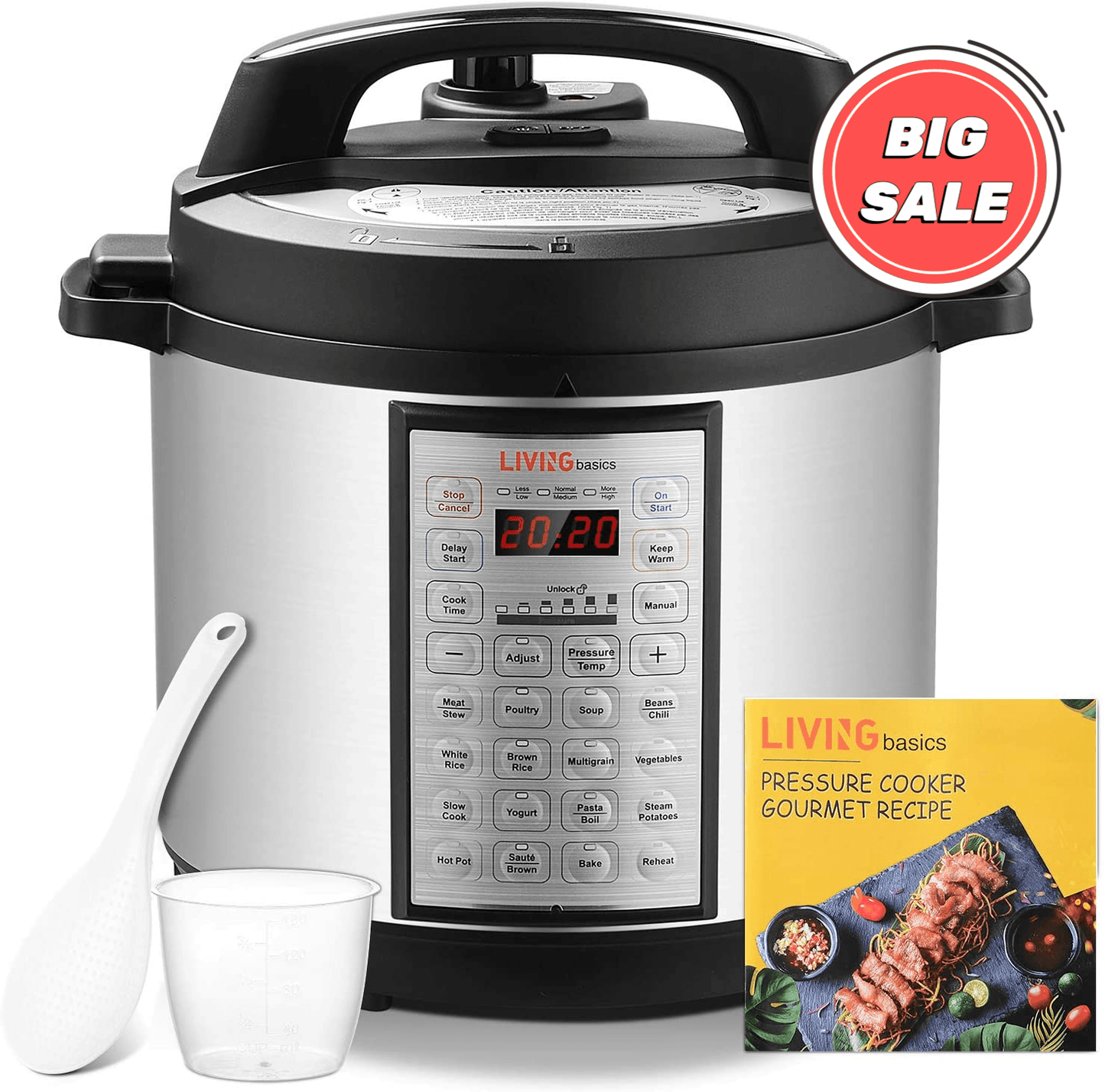 LIVINGbasics 6 Quart Electric Pressure Cooker, 18-in-1 Multi-Function Programmable Pressure Cooker, Stainless Steel Inner Container Slow Cook Rice Cooker Steamer Sauté Yogurt Maker Warmer LB-PC-100M1H2 - YOURISHOP.COM