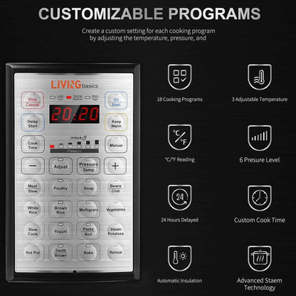 LIVINGbasics 6 Quart Electric Pressure Cooker LB-PC-100M1H2 - YOURISHOP.COM