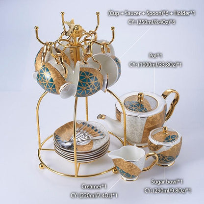 Luxury Bone China Coffee Set Gold Inlay Porcelain Tea Set Pot Cup Ceramic Mug Sugar Bowl Creamer Teapot Milk Jug Coffeeware - YOURISHOP.COM