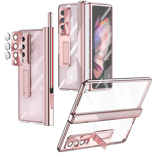 Magnetic Hinge Plating Case for Samsung Galaxy Z Fold 4 3 High Definition Translucent Anti-Drop Hidden Stand Shell Membrane - YOURISHOP.COM