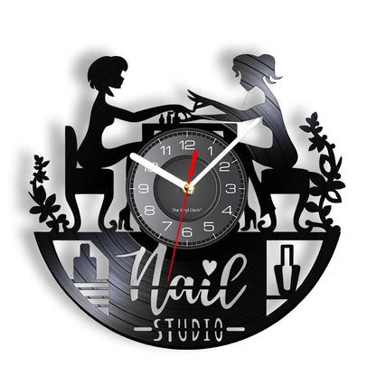 Manicure Design Wall Clock Fashion Beauty Store Wall Art Nail Salon Vinyl Record Wall Clock Nail Beauty Home Decor Gift For Her - YOURISHOP.COM