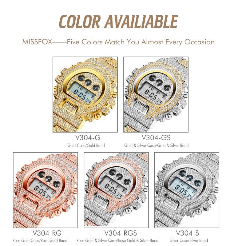 MISSFOX Multi-function G Style Shock Digital Mens Watches Top Luxury Brand LED 18K Gold Watch Men Hip Hop Male Iced Out Watches - YOURISHOP.COM