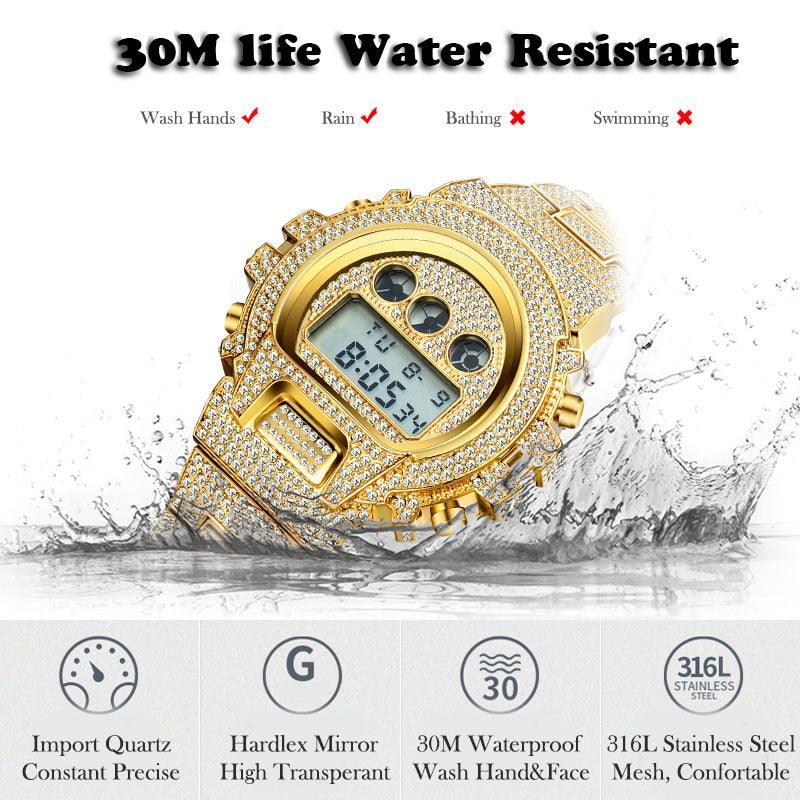 MISSFOX Multi-function G Style Shock Digital Mens Watches Top Luxury Brand LED 18K Gold Watch Men Hip Hop Male Iced Out Watches - YOURISHOP.COM