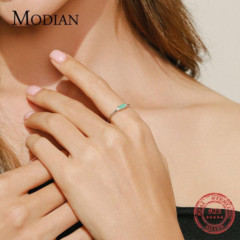 Modian Charm Luxury Real 925 Stelring Silver Green Tourmaline Fashion Finger Rings For Women Fine Jewelry Accessories New Bijoux - YOURISHOP.COM