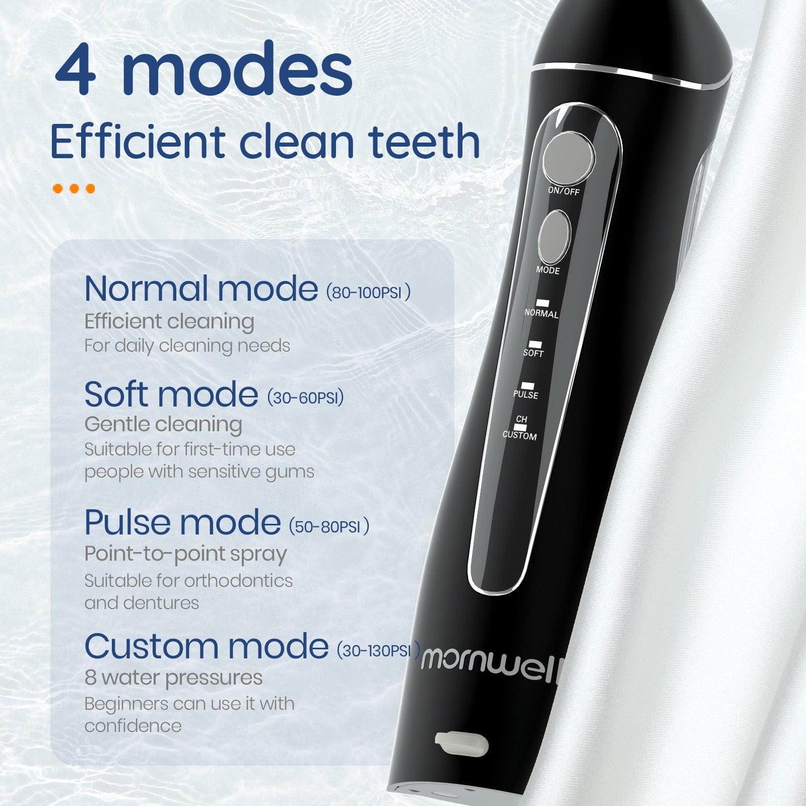 Mornwell Portable Oral Irrigator With Travel Bag Water Flosser USB Rechargeable 5 Nozzles Water Jet 200ml Water Tank Waterproof - YOURISHOP.COM