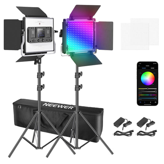 Neewer 2 or 3 Packs 660 RGB Led Light with APP Control, Photography Video Lighting Kit with Stands and Bag, 660 SMD LEDs CRI97 - YOURISHOP.COM