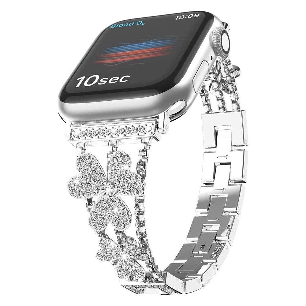 New Bling Metal Bracelet for Apple Watch Band 7 6 Women Luxury Stainless Replacement Strap for iWatch 5 4 3 Watchband 44mm 38mm - YOURISHOP.COM
