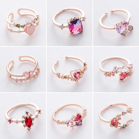 New Delicate Zircon Rings Micro-inlaid Crystal Elegant Flowers Heart Rings For Women Adjustable Opening Rings Party Jewelry - YOURISHOP.COM