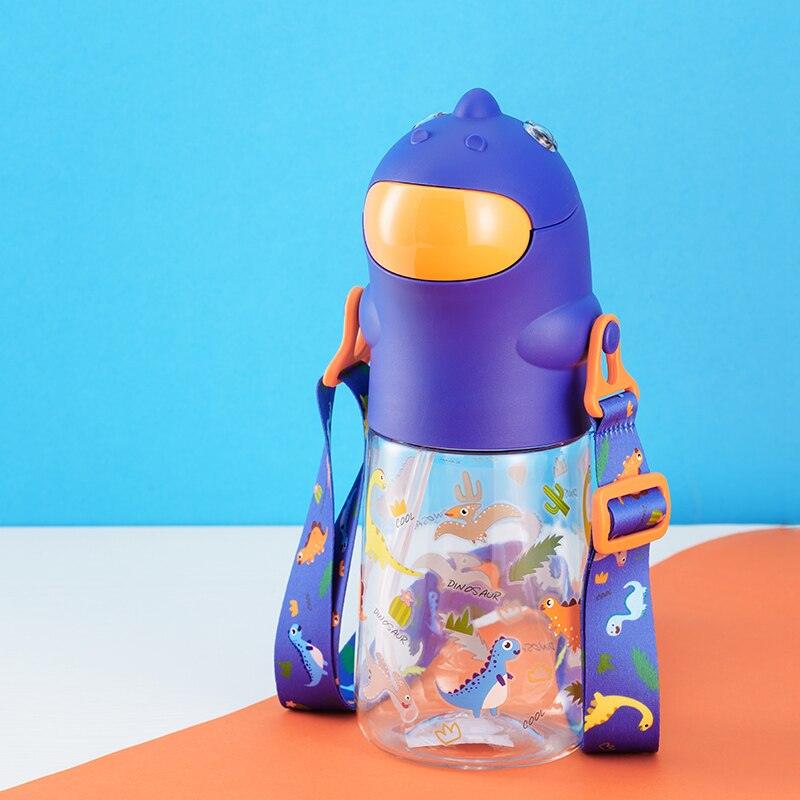 New Pinkah Children Straw Kettle with Shoulder Strap Portable School Plastic Water Bottle Creative Cartoon Dinosaur Shape 450ML - YOURISHOP.COM