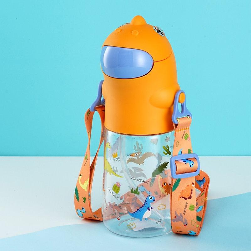 New Pinkah Children Straw Kettle with Shoulder Strap Portable School Plastic Water Bottle Creative Cartoon Dinosaur Shape 450ML - YOURISHOP.COM