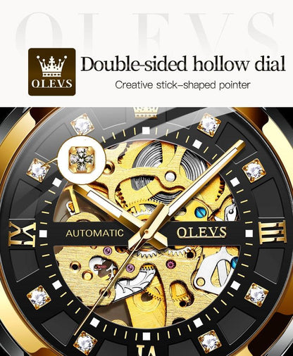 OLEVS Watch for Men Skeleton Luxury Waterproof Luminous Stainless Steel Automatic Mechanical Watch Male Wrist Watch reloj hombre - YOURISHOP.COM