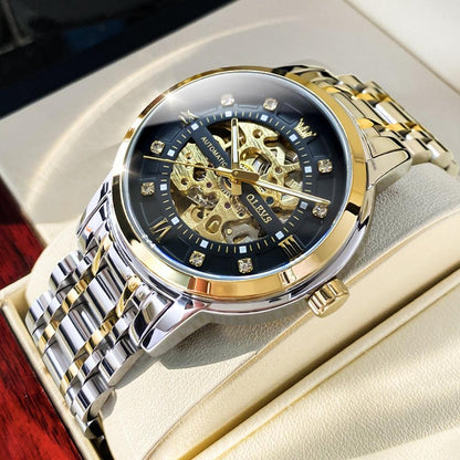 OLEVS Watch for Men Skeleton Luxury Waterproof Luminous Stainless Steel Automatic Mechanical Watch Male Wrist Watch reloj hombre - YOURISHOP.COM