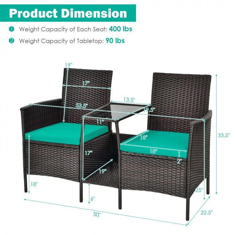 Patio Rattan Wicker Conversation Set Sofa HW63233RE with Cushioned Loveseat Glass Table - YOURISHOP.COM