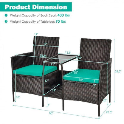 Patio Rattan Wicker Conversation Set Sofa HW63233RE with Cushioned Loveseat Glass Table - YOURISHOP.COM